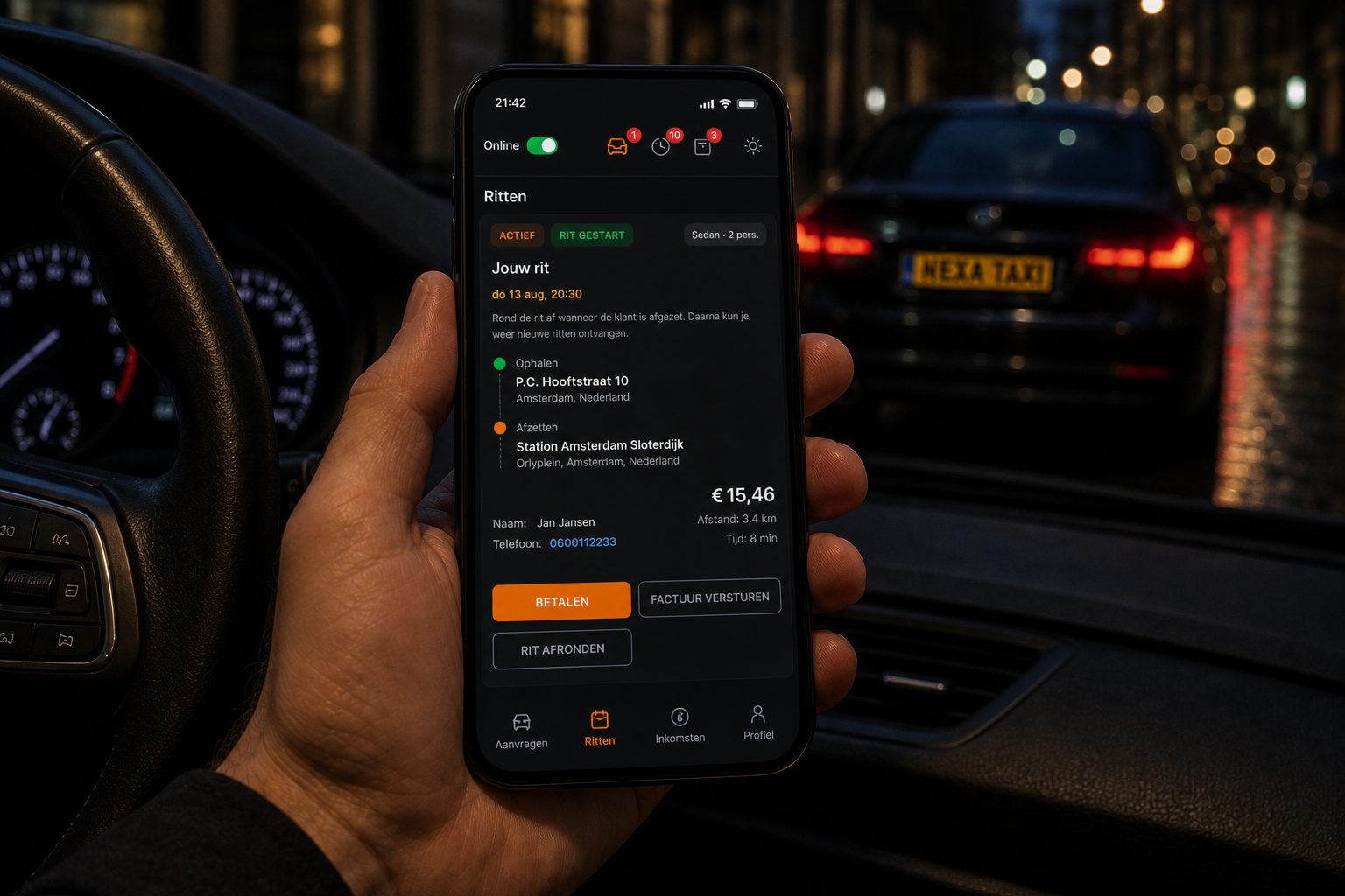 Chauffeur-app: actieve rit